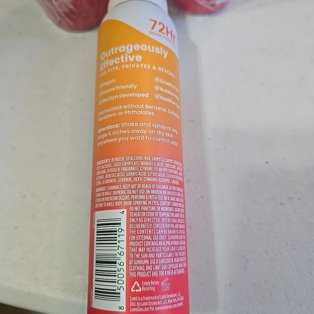 Lume Whole Body Women's‎ Invisible Spray Deodorant Tangerine. 3.6 oz each. 3 PK!